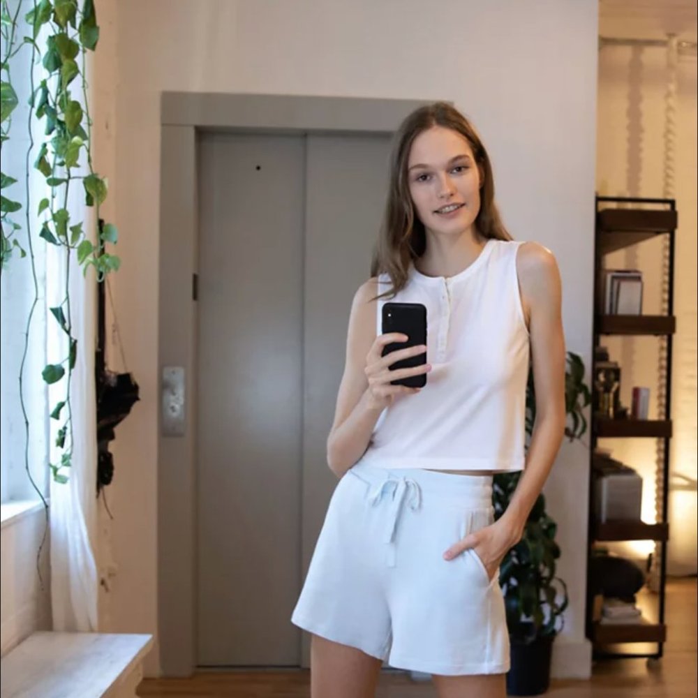 Lou & Grey Signaturesoft Jersey Henley Tank Top White XXS